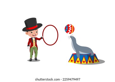 Cute kid on circus show, Background in separate layers for easy editing