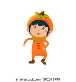 Cute Kid In Orange Costume. Vector Illustration