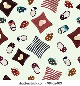 Cute kid pattern with colorful cushions and beautiful shoes for little girls. Vector illustration