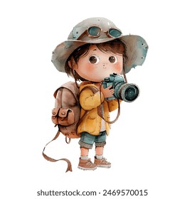 cute kid photographer vector illustration in watercolor style