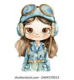 cute kid pilot vector illustration in watercolor style