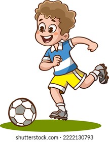 cute kid play soccer as striker