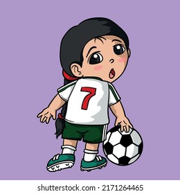cute kid playing ball, cartoon vector illustration