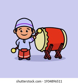 Cute kid playing drum Ramadan Kareem