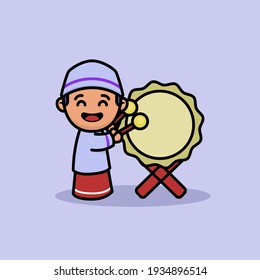 Cute kid playing drum Ramadan Kareem