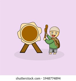Cute kid playing drum Ramadan Kareem