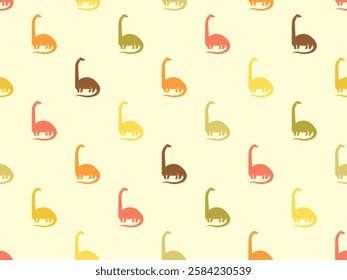 Cute kid poster with dinosaur icon. Summer bright seamless pattern with brachiosaurus . Geometric banner of ancient predator animal, vector illustration