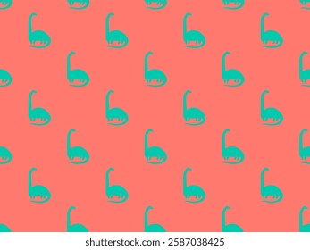 Cute kid poster with dinosaur icon. Summer bright seamless pattern with brachiosaurus . Geometric banner of ancient predator animal, vector illustration