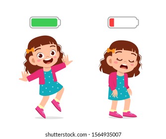 cute kid power full and low battery vector