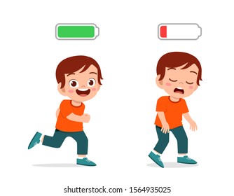 cute kid power full and low battery vector