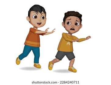 cute kid pushing friend illustration