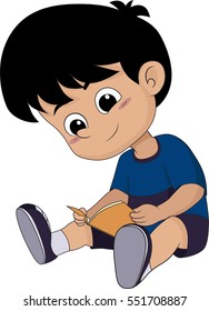 Cute kid read a book for exame.Vector and illustration.