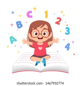 cute kid reading book education concept illustration