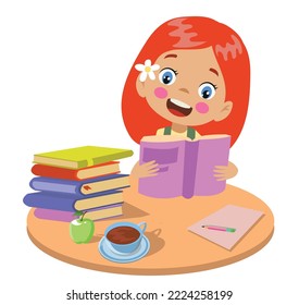 cute kid reading a book at the round table