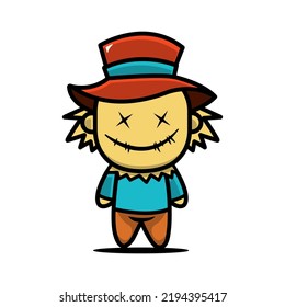 Cute kid with scarecrow halloween mascot costume