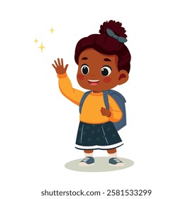 cute kid school girl show facial expression and waving hand hi