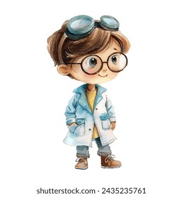 cute kid scientist vector illustration in watercolour style