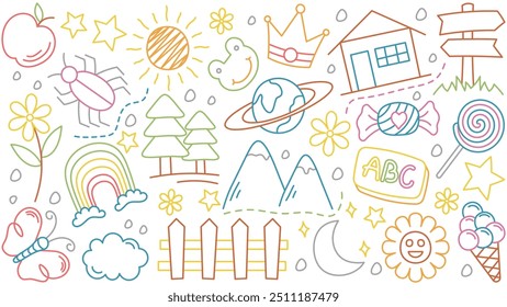 Cute kid scribble mega set in flat graphic design