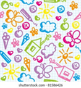 Cute Kid Seamless Pattern On Paper Page