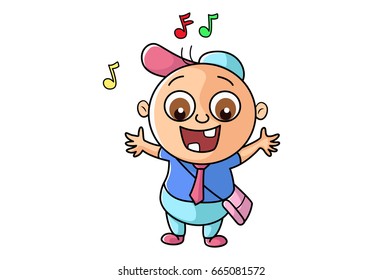 Cute Kid singing. vector Illustration. Isolated on white background.