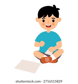 Cute Kid Sitting and Learning Illustration for Education