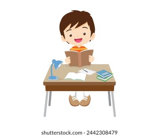 Cute kid sitting on desk working for homework