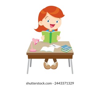 Cute kid sitting on desk working for homework