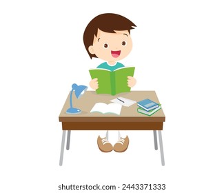 Cute kid sitting on desk working for homework