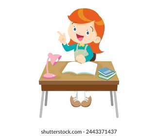 Cute kid sitting on desk working for homework