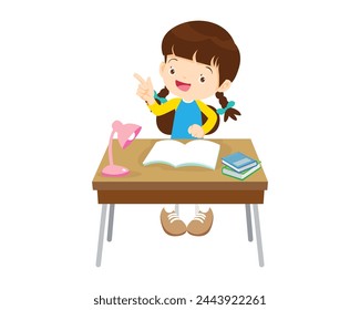 Cute kid sitting on desk working for homework