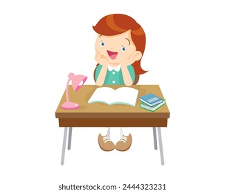 Cute kid sitting on desk working for homework