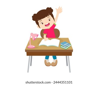 Cute kid sitting on desk working for homework