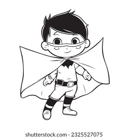 Cute Kid Super hero coloring page. cartoon vector art and illustration, line art, wall mural