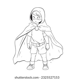 Cute Kid Super hero coloring page. cartoon vector art and illustration, line art, wall mural