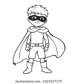 Cute Kid Super hero coloring page. cartoon vector art and illustration, line art, wall mural