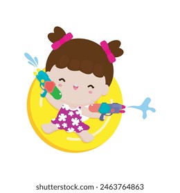 Cute kid in Swimsuit Floating on Rubber Ring on inflatable in top view, Swimming Pool party, cartoon character flat style vector illustration on white background