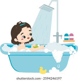 Cute kid take a bath