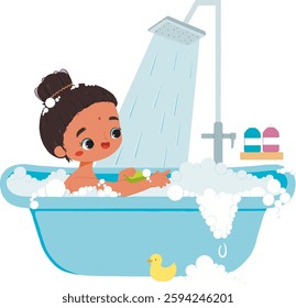 Cute kid take a bath