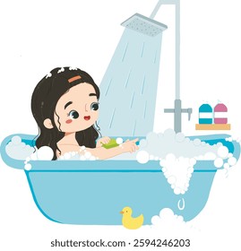 Cute kid take a bath