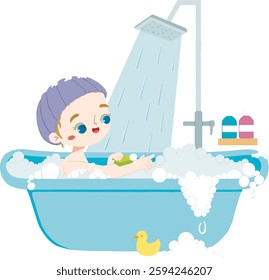 Cute kid take a bath