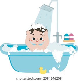 Cute kid take a bath