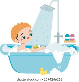 Cute kid take a bath