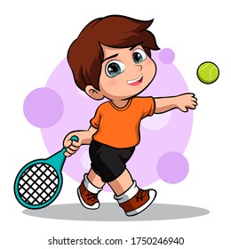 cute kid tennis sport character clip art premium vector