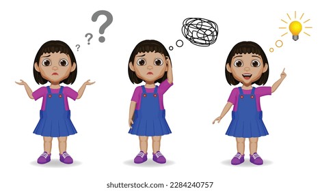 cute kid thinking, confused, got an idea illustration