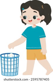 Cute kid throw tissue in the trash
