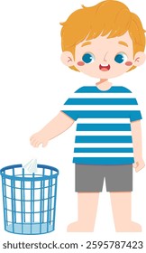 Cute kid throw tissue in the trash