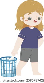 Cute kid throw tissue in the trash