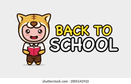 Cute kid with tiger costume in back to school banner design