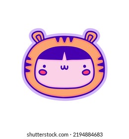 Cute kid in tiger costume, illustration for t-shirt, sticker, or apparel merchandise. With modern pop and kawaii style.