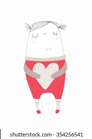 Cute kid vector illustration holding a heart